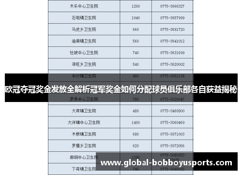 欧冠夺冠奖金发放全解析冠军奖金如何分配球员俱乐部各自获益揭秘